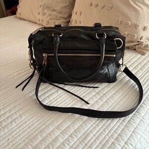 Rebecca Minkoff Black Leather Shoulder Bag with Gold Accents